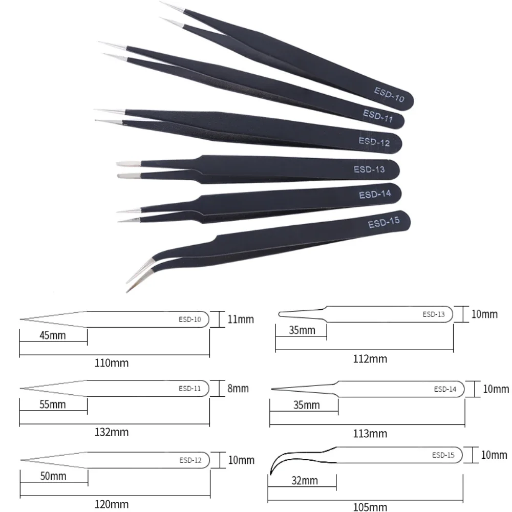 Precision Tweezers Set ESD-10/ - Electronics Repair Tool Kit recension och pris