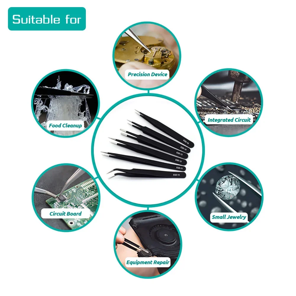6pcs Precision Tweezers Set ES - Electronics Repair Tool Kit recension och pris